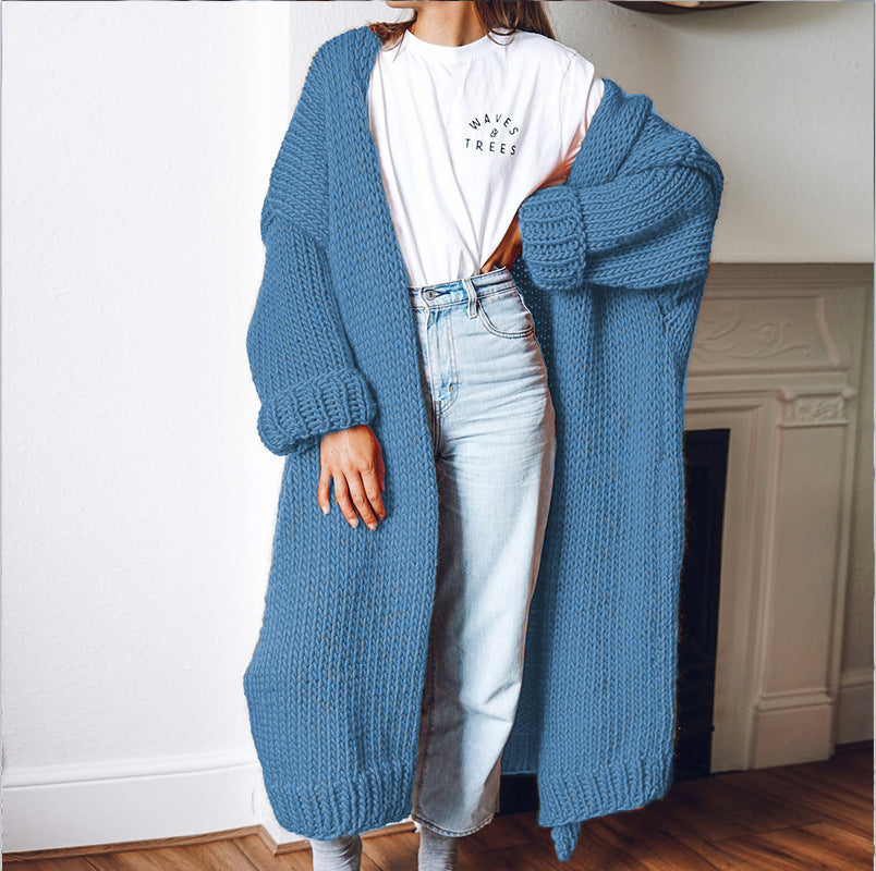 Women Chunky Knit Cardigan with Open Front and Voluminous Sleeves Lune London