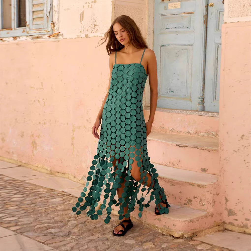 Maxi dress for women with a unique circular element and a flowy cut Chic & Stil