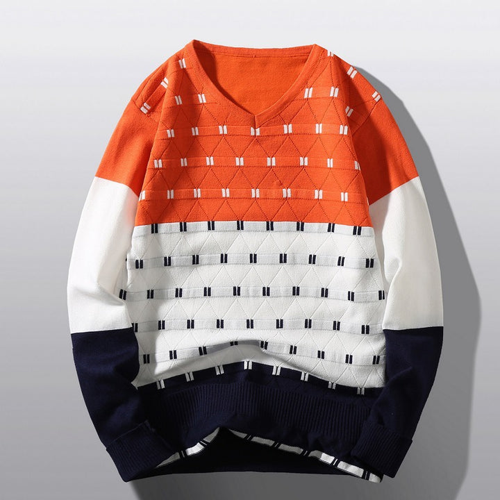Pullover à col en V tendance pour femmes avec motif de structure graphique Lune London
