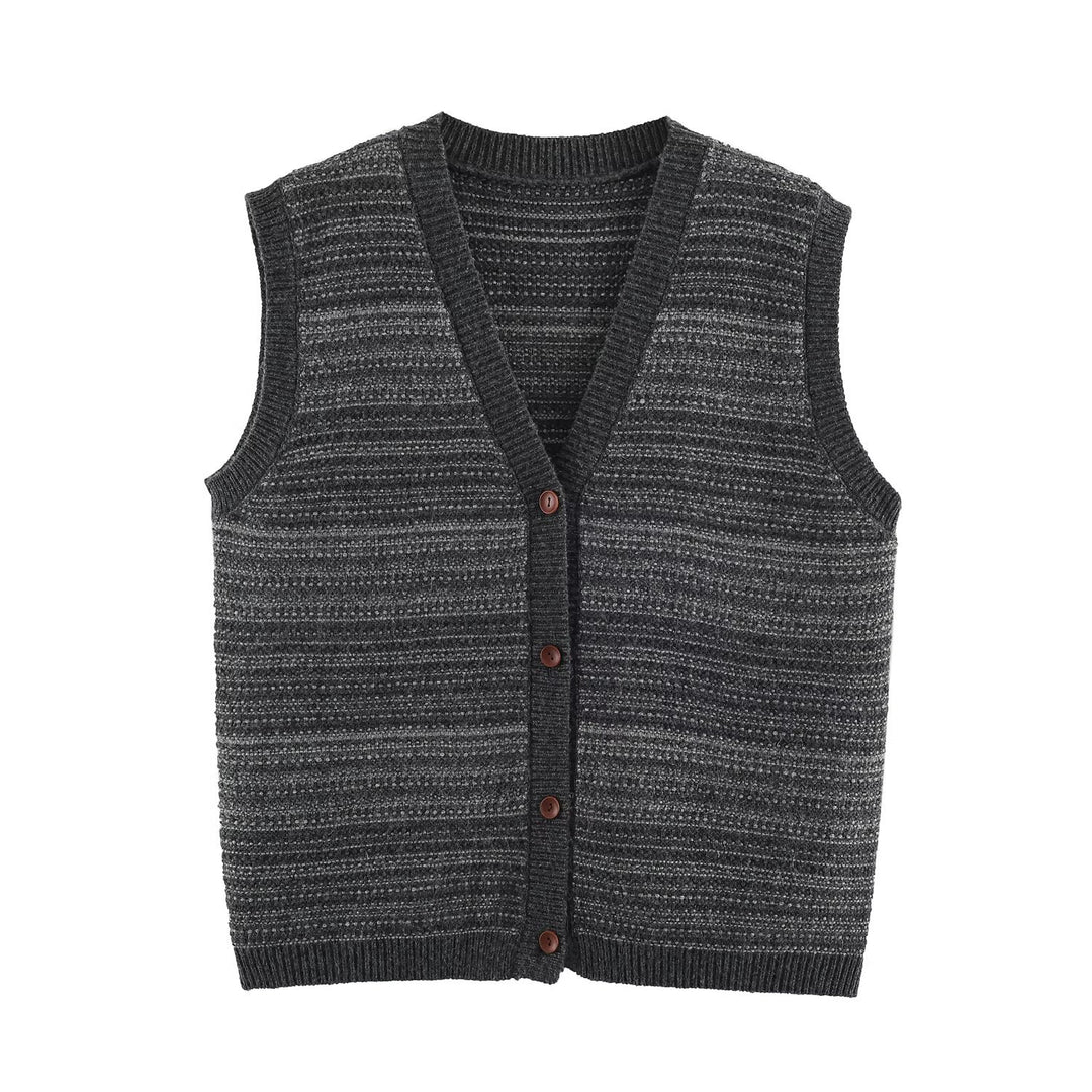 Men's Knitted Vest with V-Neck, Button Placket and Fine Textured Knit Amarae