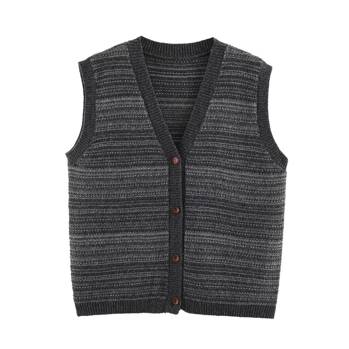 Men's Knitted Vest with V-Neck, Button Placket and Fine Textured Knit Amarae