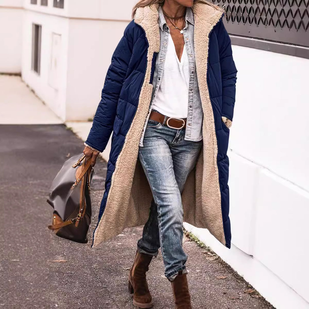 Women Long Padded Down Jacket with Soft Lining and Soft Collar Amarae