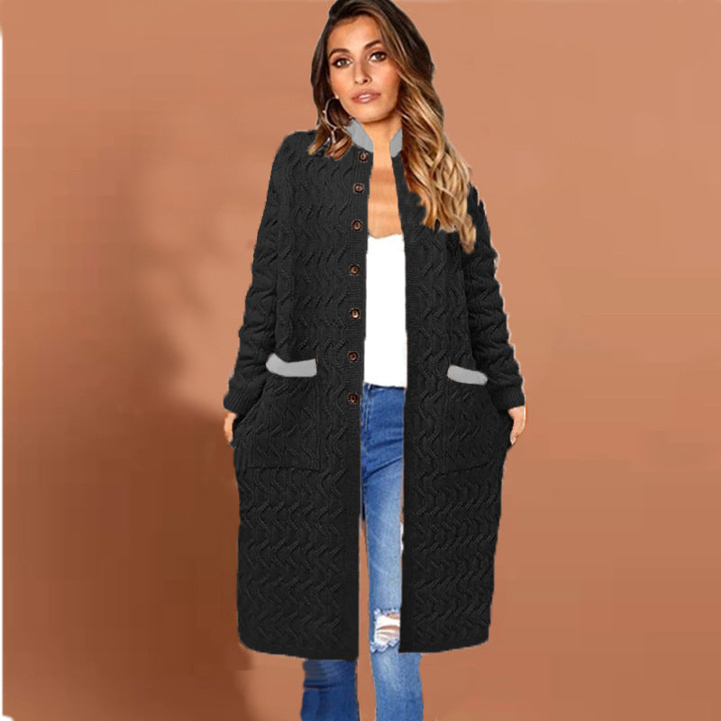 Women's knit coat with large braid design and practical pockets Amarae