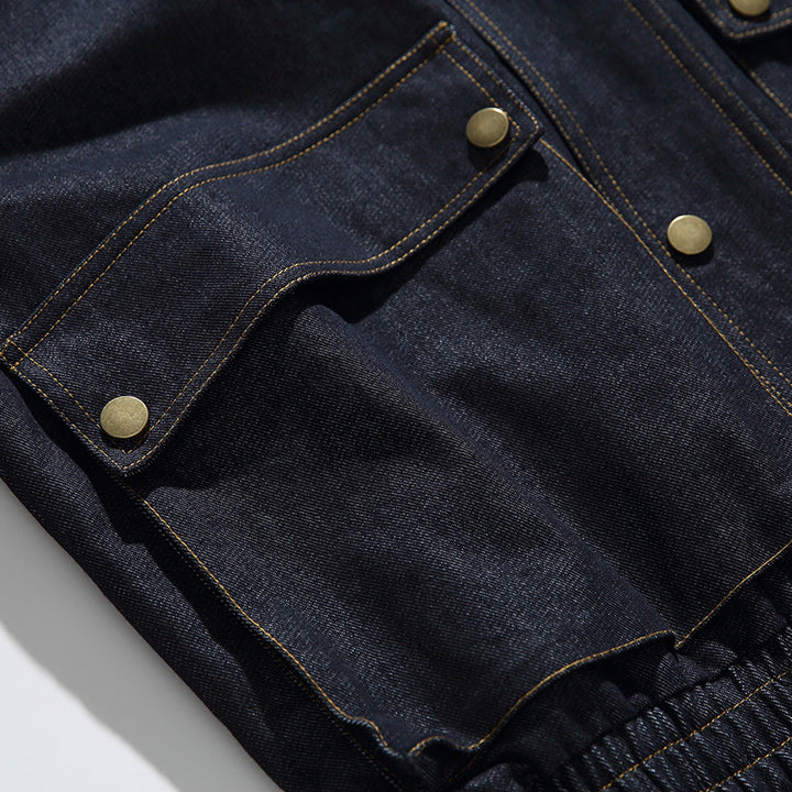Unisex Boxy Jeans Jacket in Oversized Cut with Stand-Up Collar and Flap Pockets Amarae