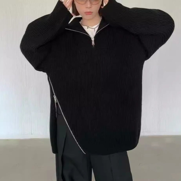 Gros pull en tricot pour femmes avec fermeture éclair et fentes latérales Chic & Stil
