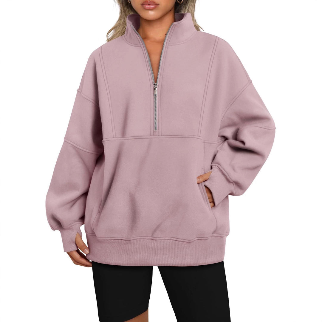 Sporty hoodie top for women with high collar and zip Lune London