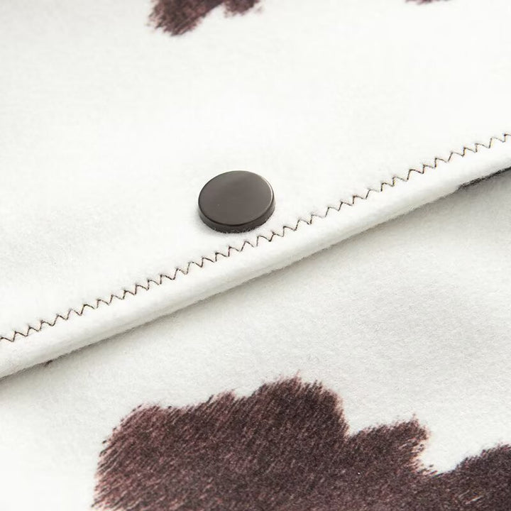 Women's Cropped Shirt Jacket in Boxy Cut with Cow Spot Print and Press Stud Placket Amarae
