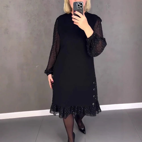 Ladies Elegant Dress with Voluminous Sleeves and Cut-Out Hem Chic & Stil