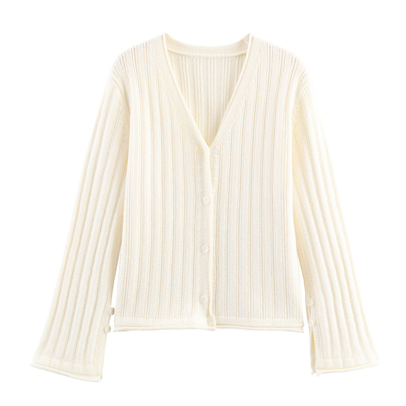 Ribbed knit jacket for women with V-neck and button closure Lune London