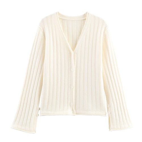 Ribbed knit jacket for women with V-neck and button closure Amarae