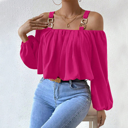 Blouse féminine à épaules dénudées avec bretelles décoratives et élégante fronce Chic & Stil