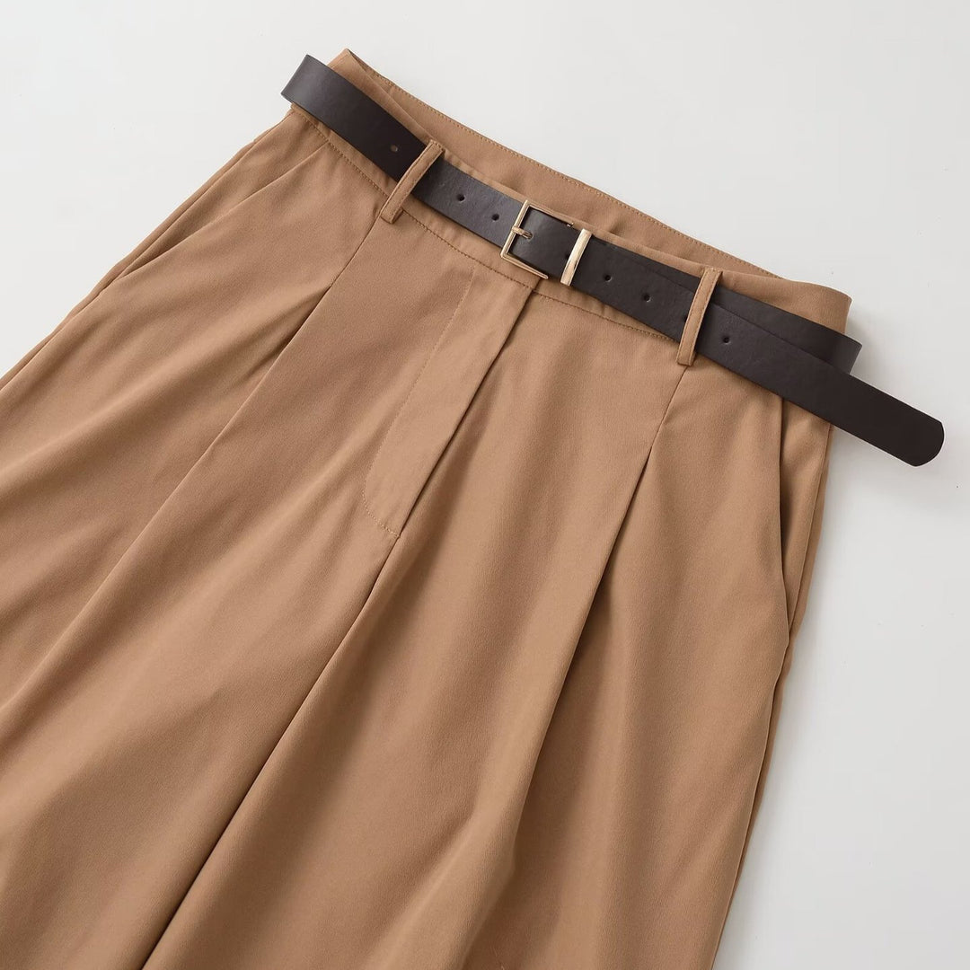 Women's culotte-inspired high-waist palazzo pants with crease and waist belt Amarae