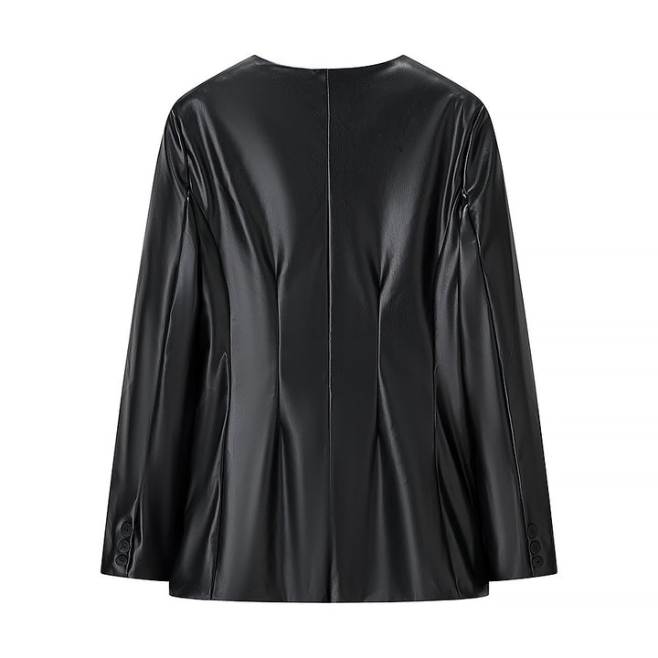 Veste blazer en faux cuir pour femmes avec poches discrètes et coupe moderne Chic & Stil