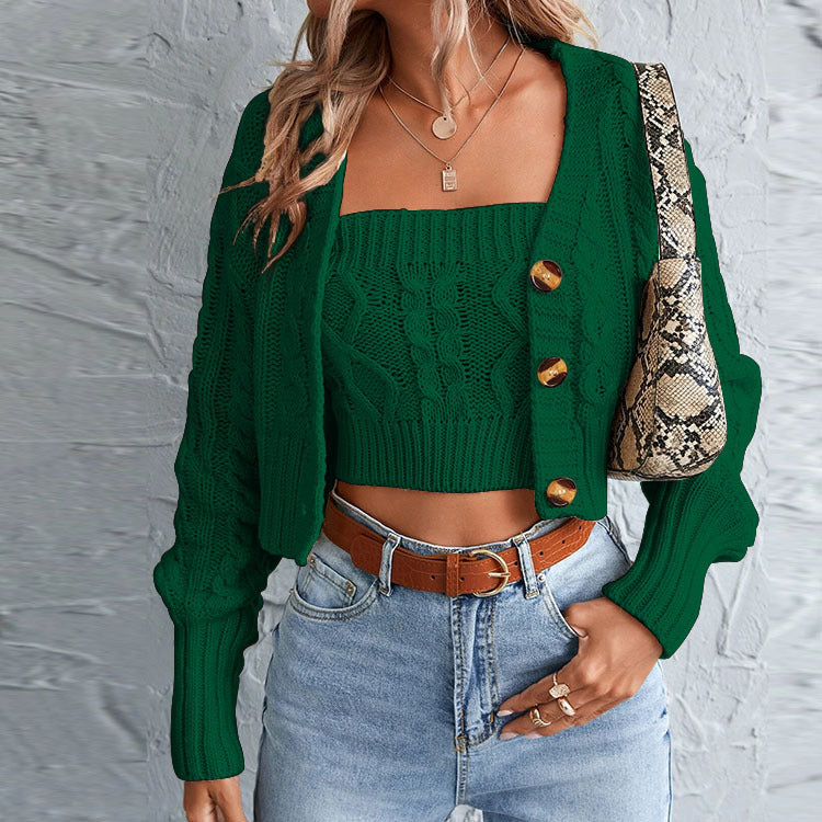 Casual knit set for women with open jacket and crop top Lune London