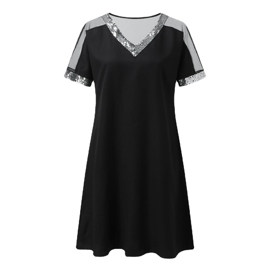 Casual women's V-neck dress with sequin trim Lune London