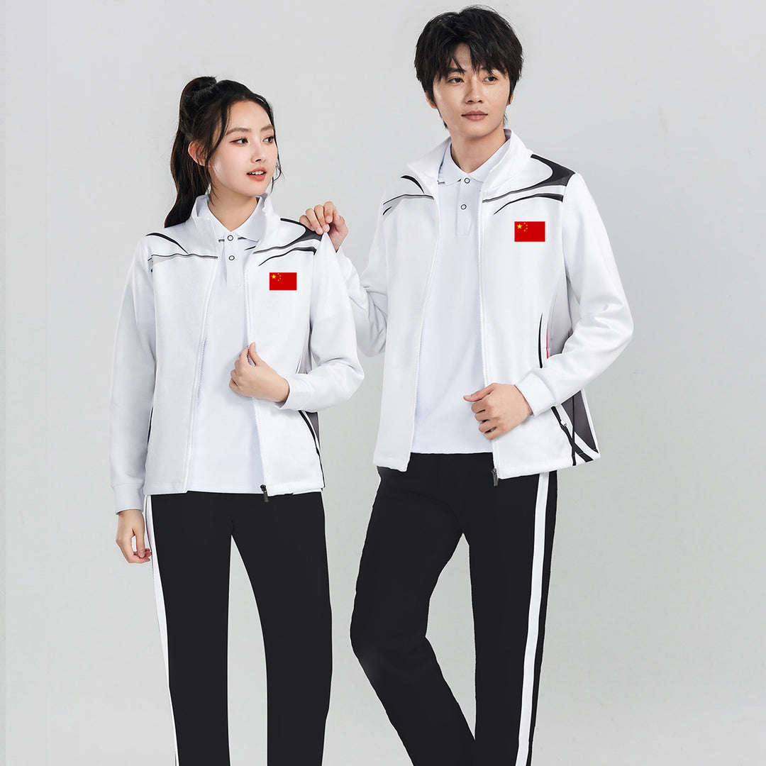 Unisex Team Training Jacket with Zipper, Stand-up Collar and Flag Patch Amarae
