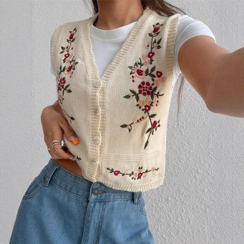 Ladies Embroidered Gilet with Amarae Buttons