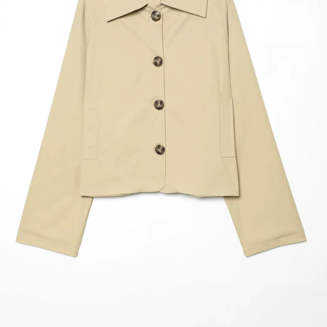 Ladies Cropped Transition Jacket with Raglan Sleeves and Horn Button Placket Amarae