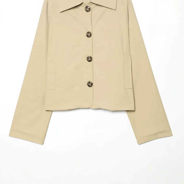 Ladies Cropped Transition Jacket with Raglan Sleeves and Horn Button Placket Amarae