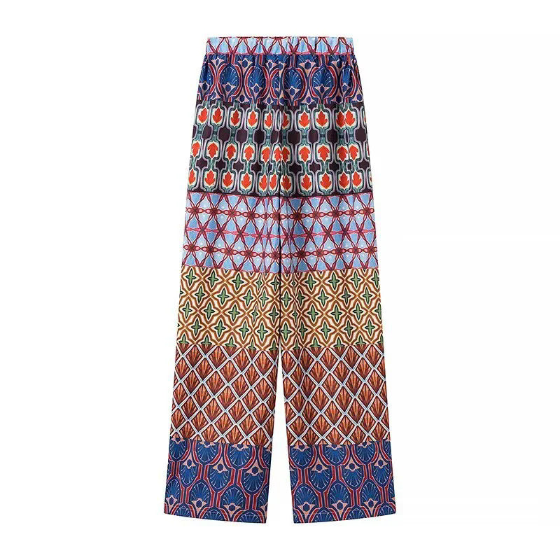 Wide pants for women with colorful pattern and elastic waist Lune London