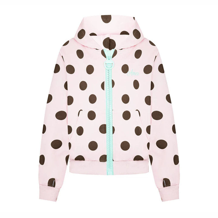 Women's cropped hooded zip jacket with large polka dot pattern and decorative zipper Amarae