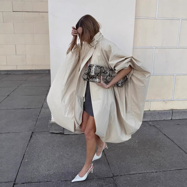 Women's Oversize Cape Coat with Stand-up Collar and Balloon-shaped Silhouette Amarae
