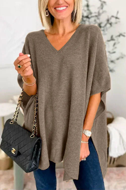 Ladies casual poncho sweater with V-neck and raglan sleeves Lune London