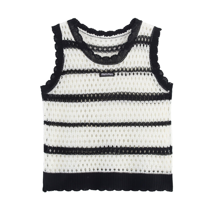 Ladies knitted airy vest with modern stripes Lune London