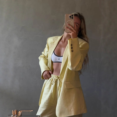 Women's Lightweight Linen Set with Loose-Fitting Blazer and High-Waisted Shorts Amarae