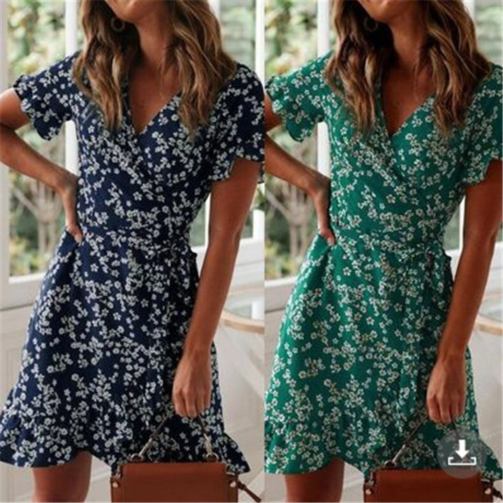 Floral t-shirt dress for women with ruffle hem Lune London