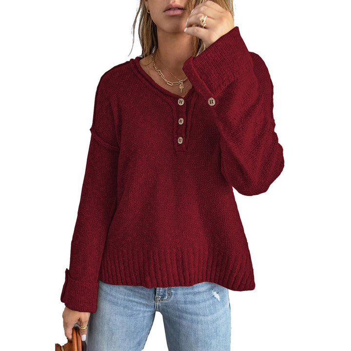 Casual knit pullover for women with button details and dropped shoulders Lune London