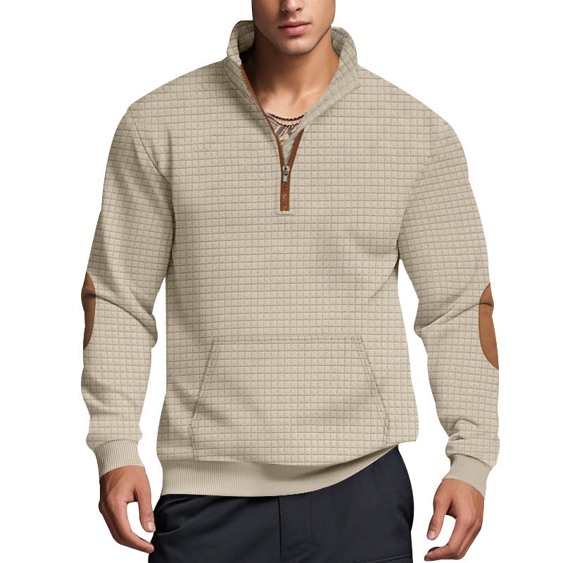 Sporty fleece pullover for men with half-zip and stylish elbow patches Lune London