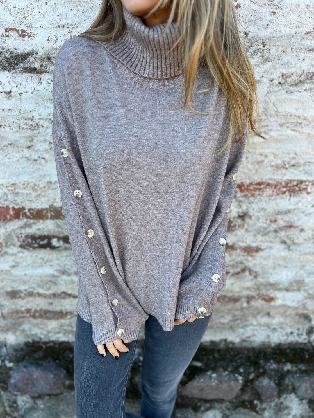 Women’s knit turtleneck sweater with button details Lune London