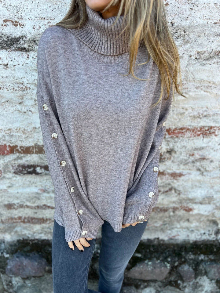 Women’s knit turtleneck sweater with button details Lune London
