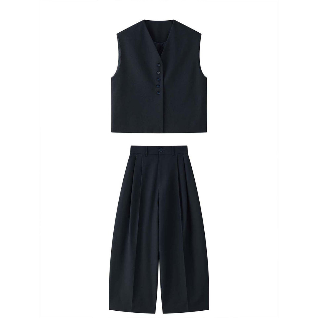 Women's Sleeveless Tailoring Vest with Deep V-Neck and Continuous Button Placket Amarae