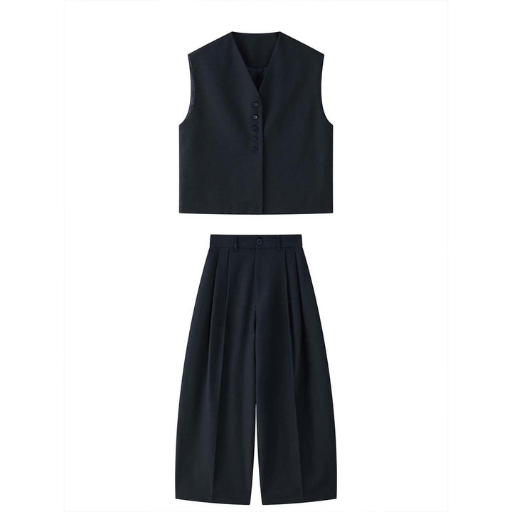 Women's Sleeveless Tailoring Vest with Deep V-Neck and Continuous Button Placket Amarae
