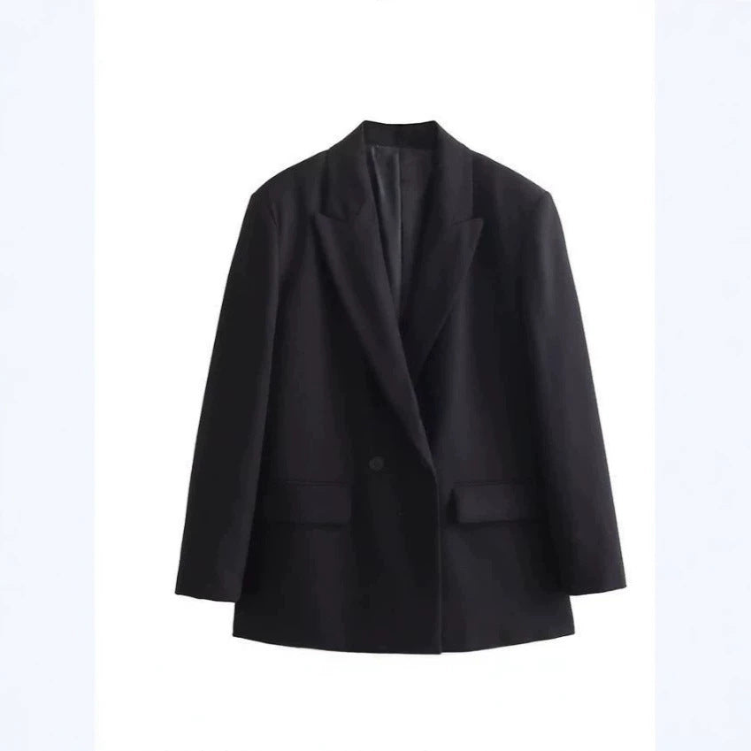 Women's Double-Breasted Boxy Blazer with Boxy Silhouette and Lapel Collar Amarae