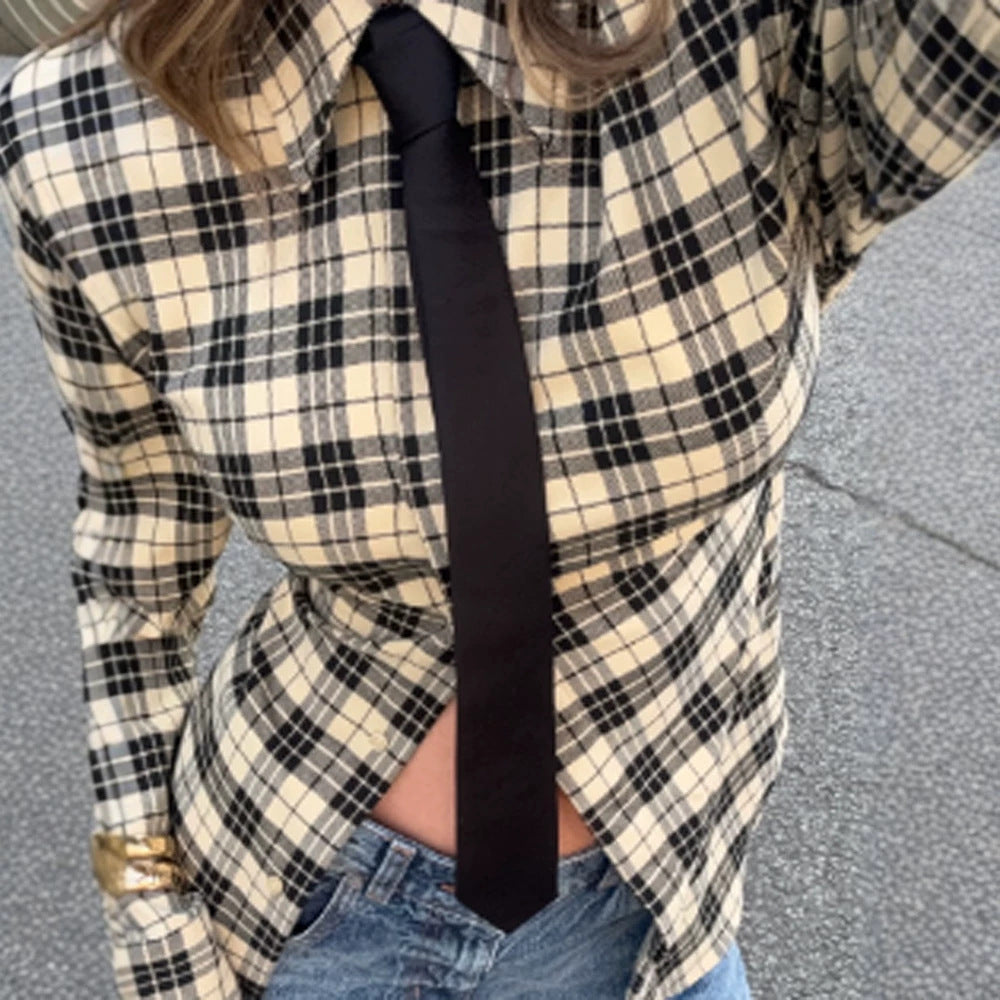 Women's Check Shirt Jacket with Emphasized Shoulders and Oversized Cut Amarae