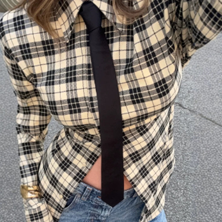 Women's Check Shirt Jacket with Emphasized Shoulders and Oversized Cut Amarae