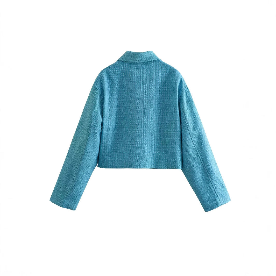 Cropped jacket for women with textured surface and vertical opening side pockets Amarae