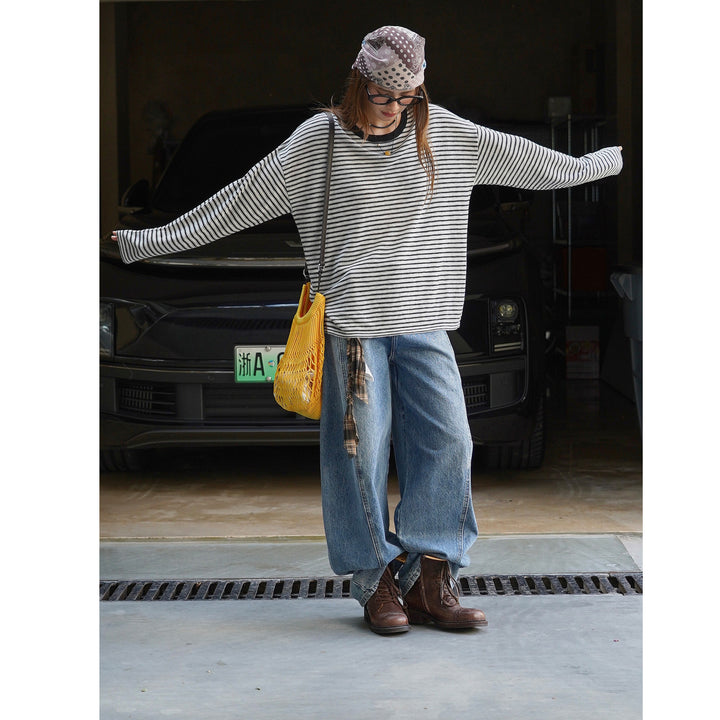 Women's Maritime Lightweight Knit Long Sleeve in Oversized Cut with Fine Striped Structure