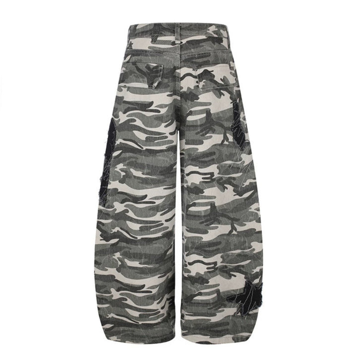 Women's Wide Camouflage Palazzo Pants with Balloon Hem and Decorative Stitch Details Amarae