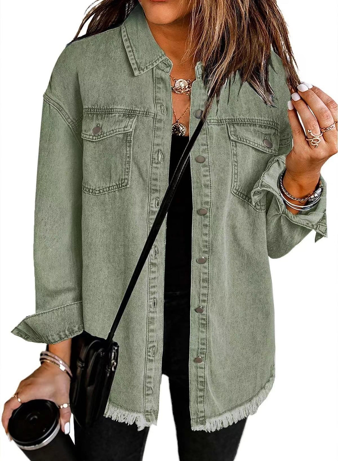 Casual denim jacket for women with frayed hems and patch pockets Lune London