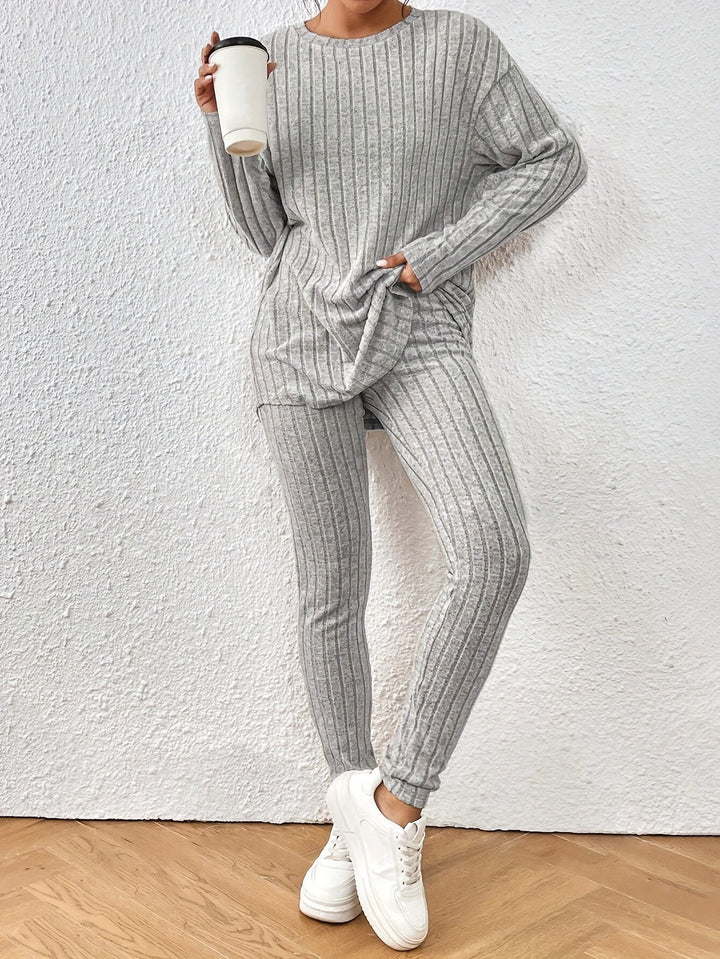 Ladies Comfortable Long Sleeve Mesh Jumpsuit Set with Elastic Waist Lune London