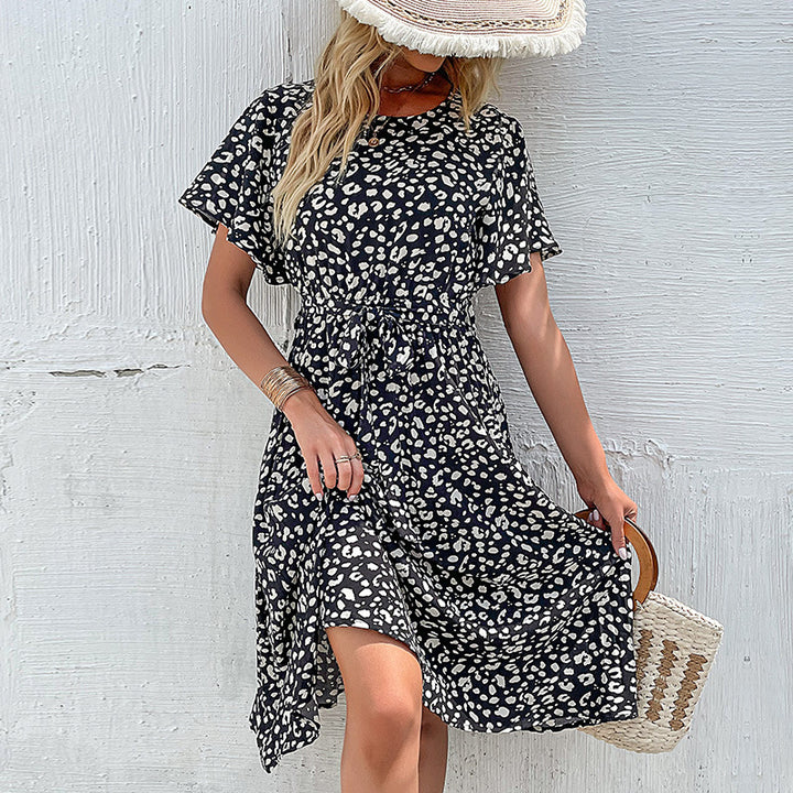 Lune London Short Sleeve A-line Dress for Women with Flattering Waist Detail