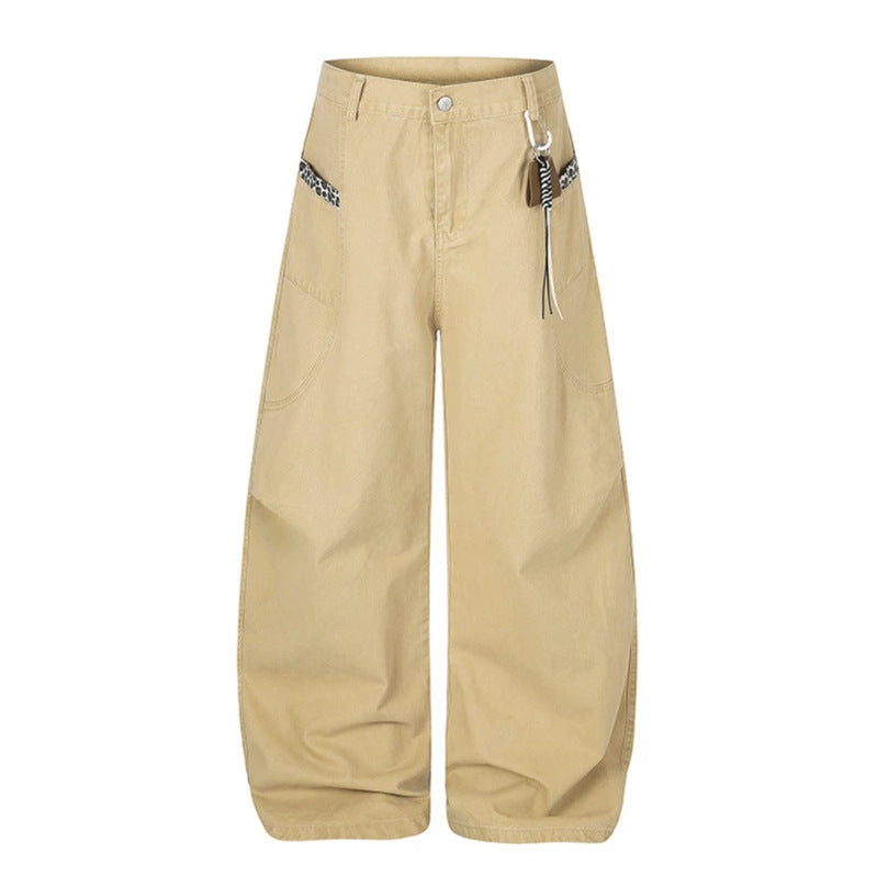 Women Extra Wide Palazzo Trousers with High Waist, Cargo Pockets and Decorative Keychain Amarae