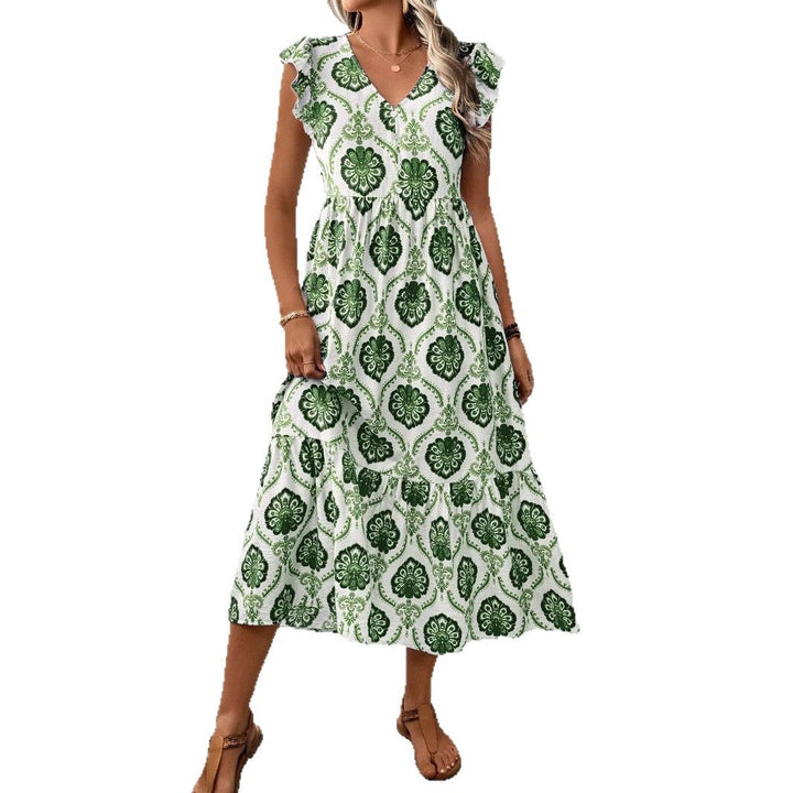 Maxi dress with ruffles for women with floral print and ruffles Lune London