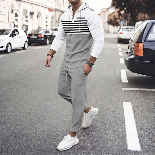 Sporty hoodie set for men with contrasting stripes and relaxed fit Amarae