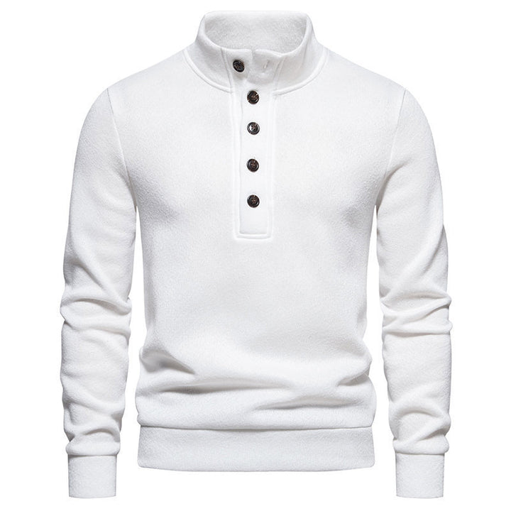 Men's comfortable long sleeve sweater with button placket and high collar Lune London