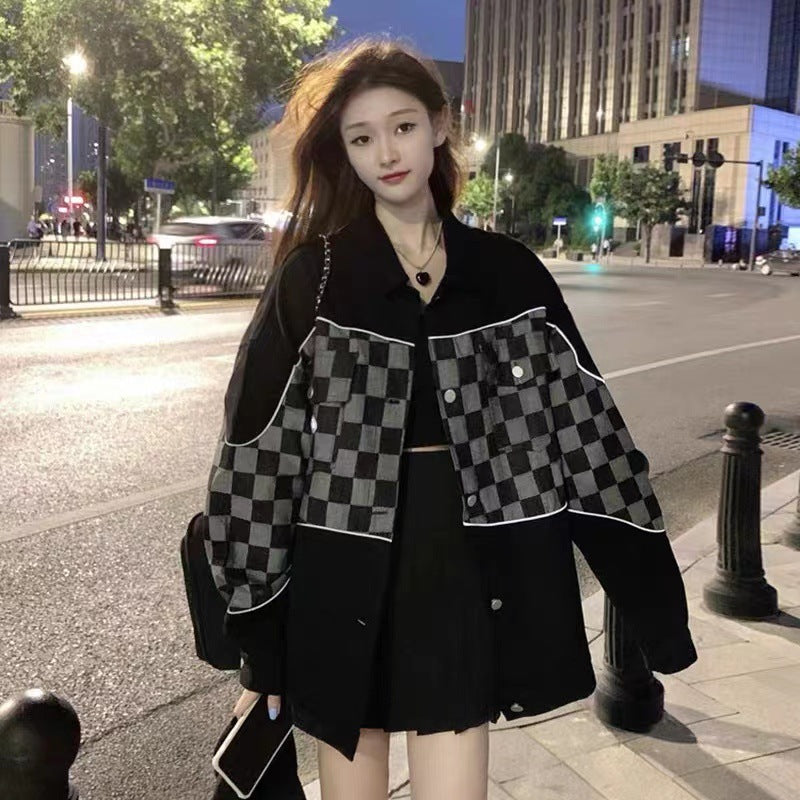 Chemise Veste Oversize Femme avec Motif Damier Chic & Stil
